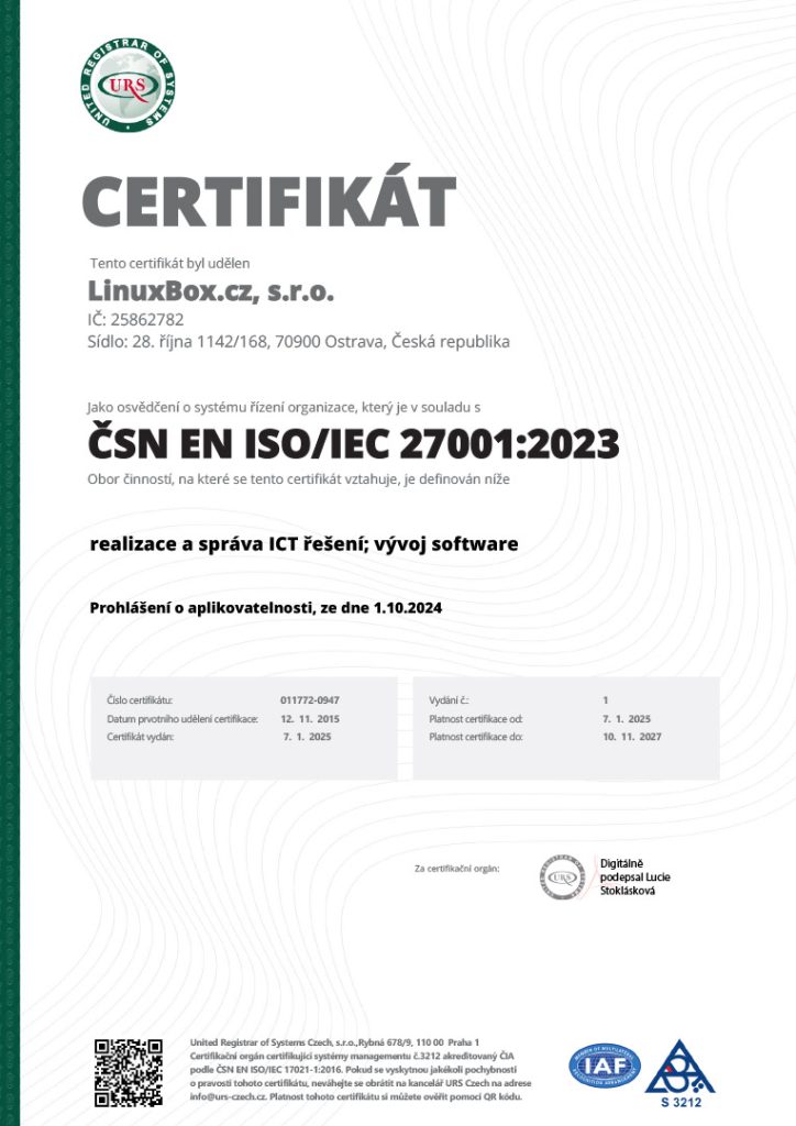 Certifikát ISO-27001